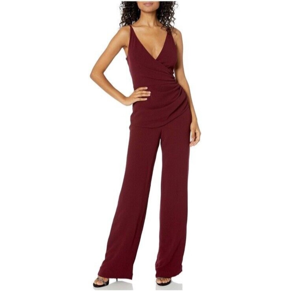 Dress The Population Sam Sleeveless Dressy‎ Jumpsuit Size XS Burgundy Wide Leg